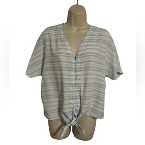 Velvet Heart Light Blue Striped Blouse with tie at Bottom